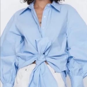 ZARA long sleeves light blue button down collar top size X- Small